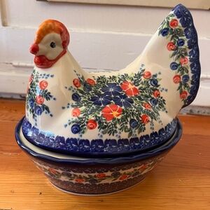 RARE Kalich Hand Painted Polish Hen/Chicken Casserole Dish